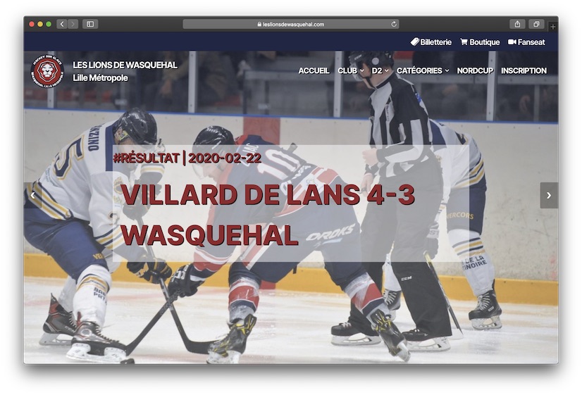 Screenshot site Lions de Wasquehal - Hockey sur Glace